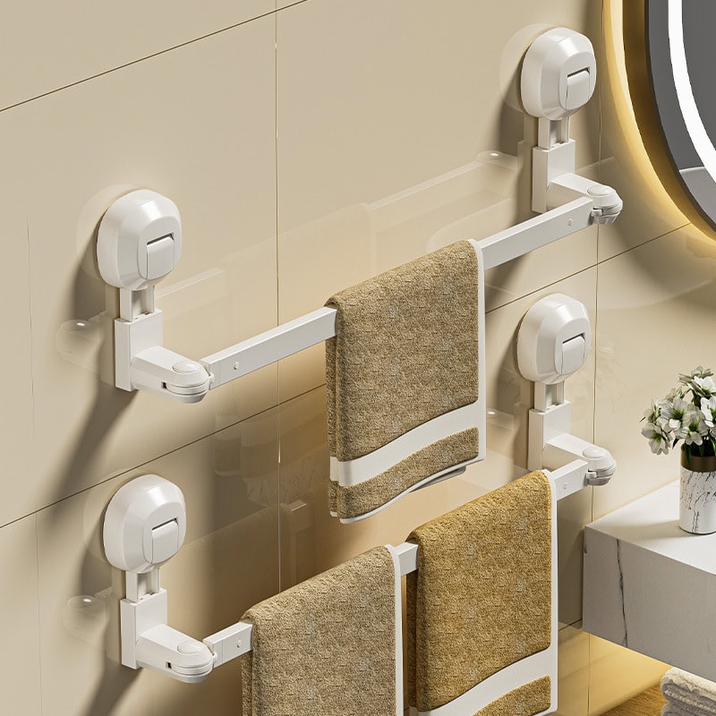 Suction Cup Towel Bar, Removable Vacuum Suction Towel Holder Self Adhesive Towel Rack for Bathroom Kitchen, Clear White