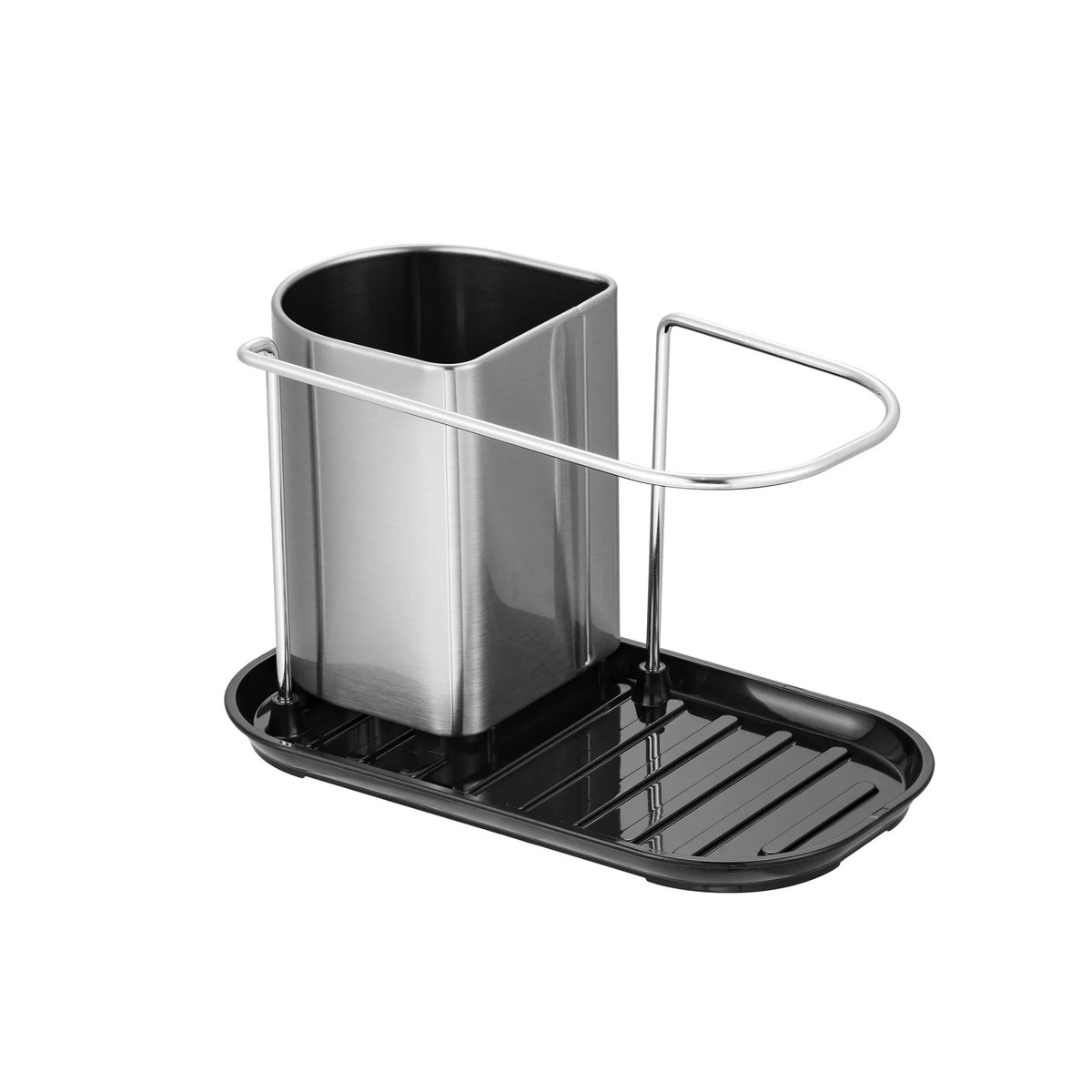 Sponge Holder for Kitchen Sink - Sink Caddy Kitchen Sink Organizer with Removable Drip Tray for Countertop Dish Soap Dispenser Brush Storage Kitchen Accessories Stainless Steel - Black