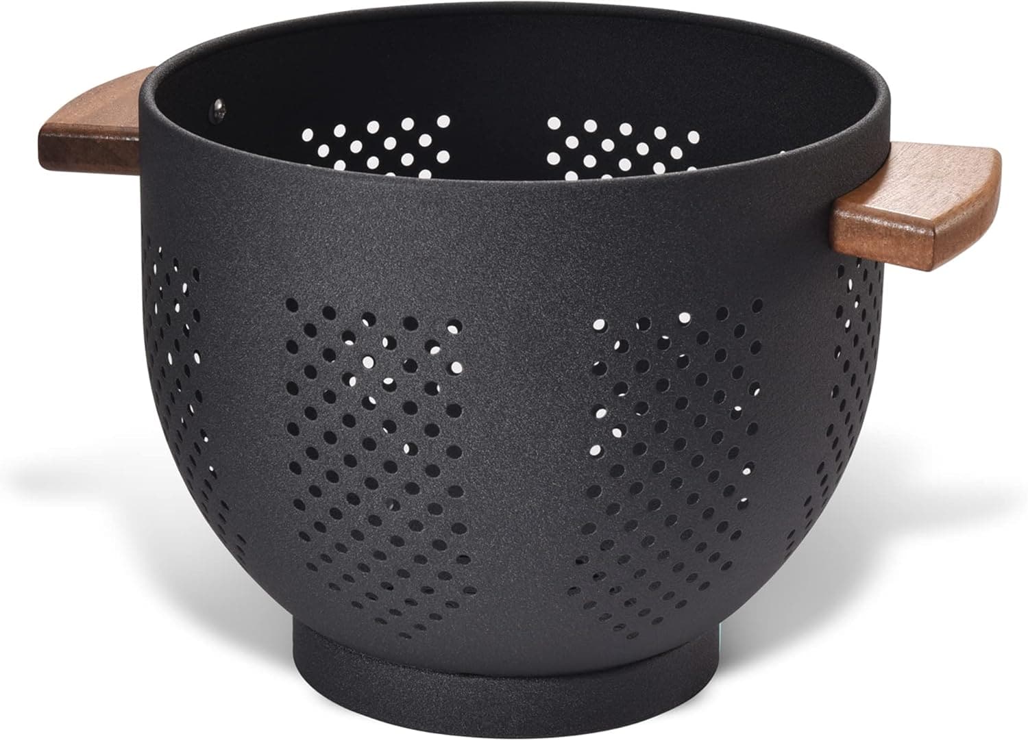 Metal Colander With Wood Handle and Stable Base Powder Coated Steel Kitchen Strainer Basket for Draining Vegetable and Fruit