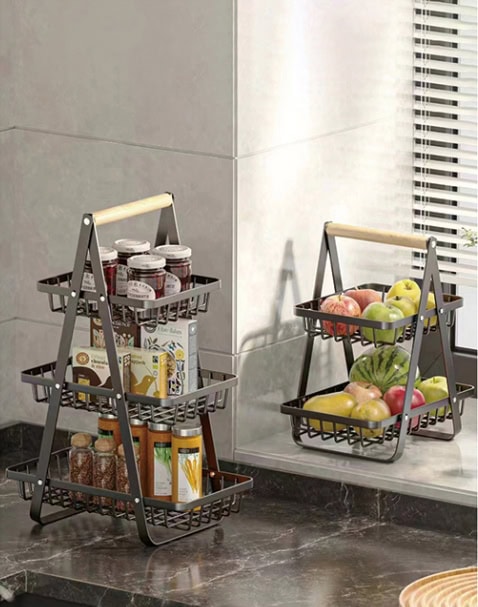 2 or 3 Tier Fruit Basket, Upgraded Fruit Bowl, Detachable Metal Fruit Holder Vegetable Basket for Kitchen Counter, Large Capacity Fruit Storage Stand Organizer for Produce Bread Snack, Black